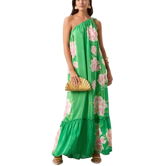 Farm Rio Green Floral One Shoulder Maxi Dress Size Small - Picture 7 of 8